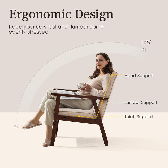 Fabric Mid-Century Modern Accent Chair Set of 2, Upholstered Armchair with Solid Wood Frame, Reading Chair for Living Room, Bedroom