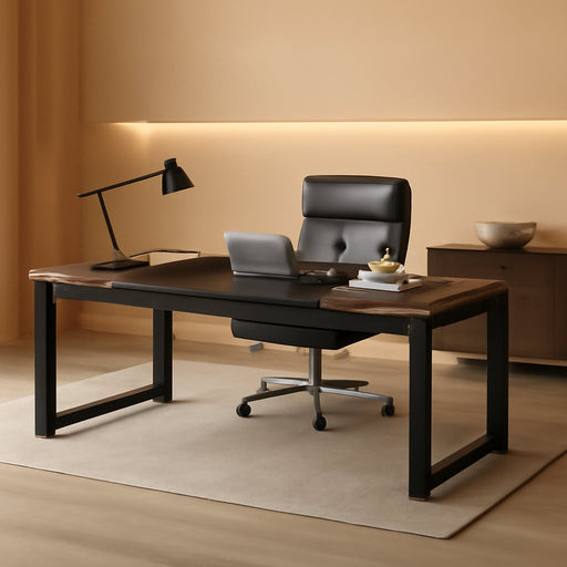 70.8”Executive Desk, Large Office Computer Desk with Thicken Frame, Modern Simple Workstation Business Furniture for Home Office, Rustic Brown/Black