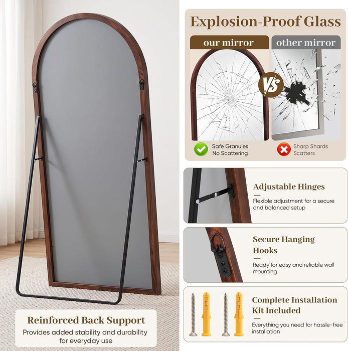 76"X41" Arched Full Length Mirror with Slim Solid Wood Frame,Walnut