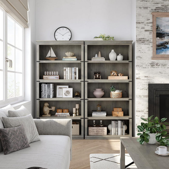 5 Tier Farmhouse Bookcase, 67.4" Tall Book Shelf with Storage