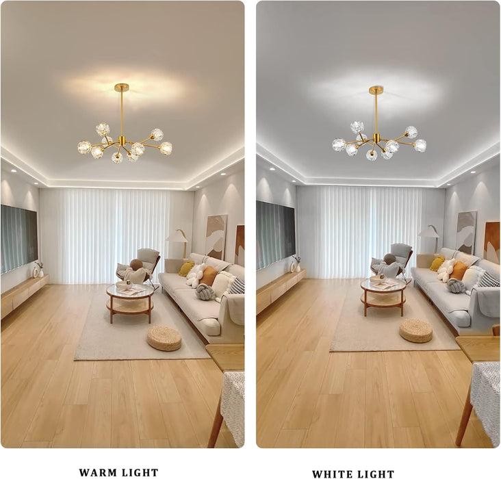 Sputnik Chandeliers for Dining Room Light Fixture over Table, Modern Crystal Chandeliers, 9 Lights Gold Lighting Fixtures for Living Room Bedroom Kitchen Island