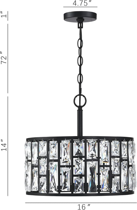 Farmhouse Crystal Convertible Chandelier and Semi Flush Mount Lighting Black Cylinder Drum Shade Pendant for Kitchen Island Dining Room Bedroom Hallway