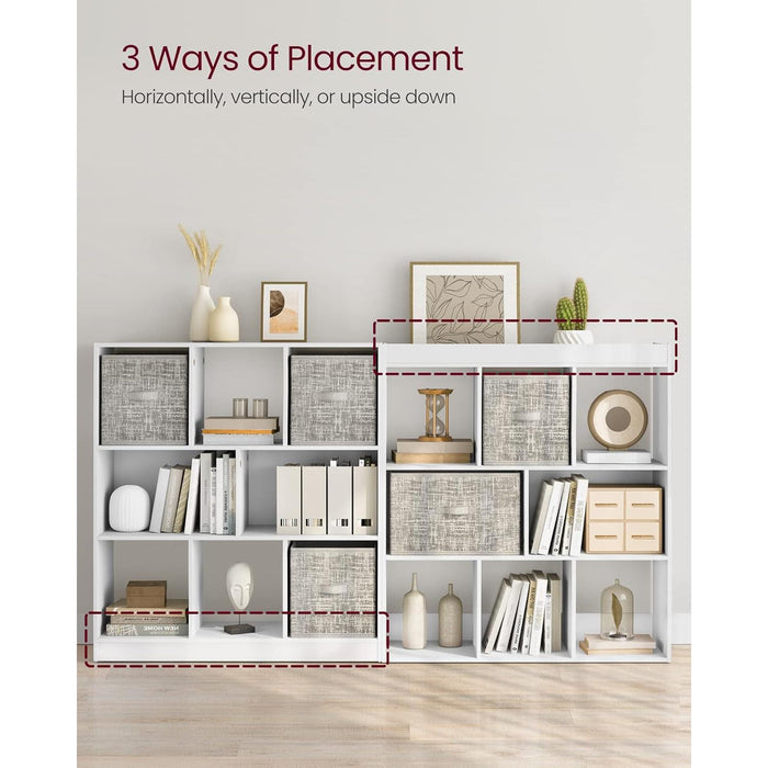 Bookcase, Bookshelf, Freestanding Storage Unit, 8 Open Compartments, Used Horizontally, Vertically, Upside Down, 11 X 35.4 X 39.4 Inches, for Living Room, Study, Office, White ULBC55WT