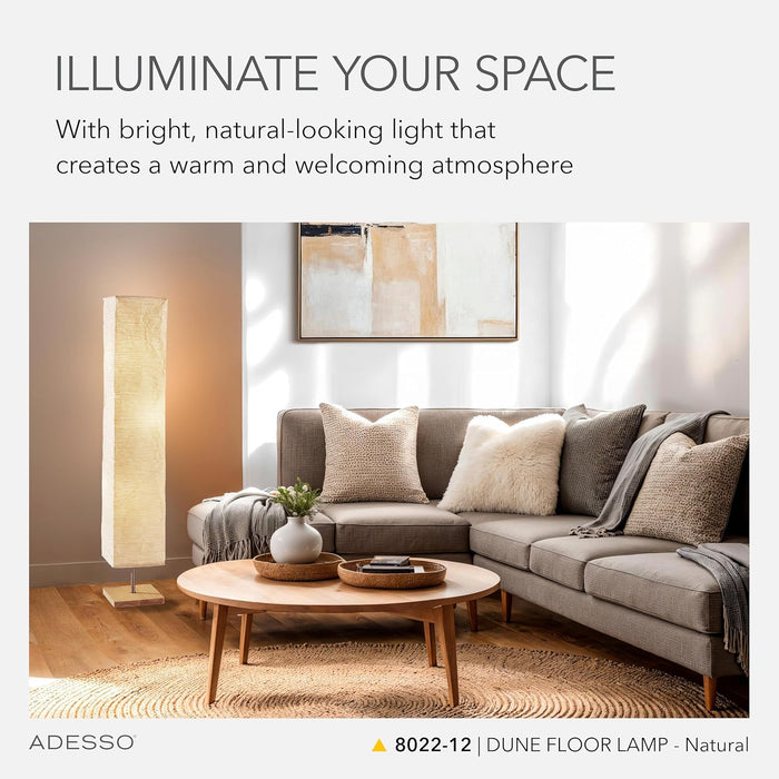 3-Light Floor Lamp, Natural Wood & Beige, Adjustable, 58”