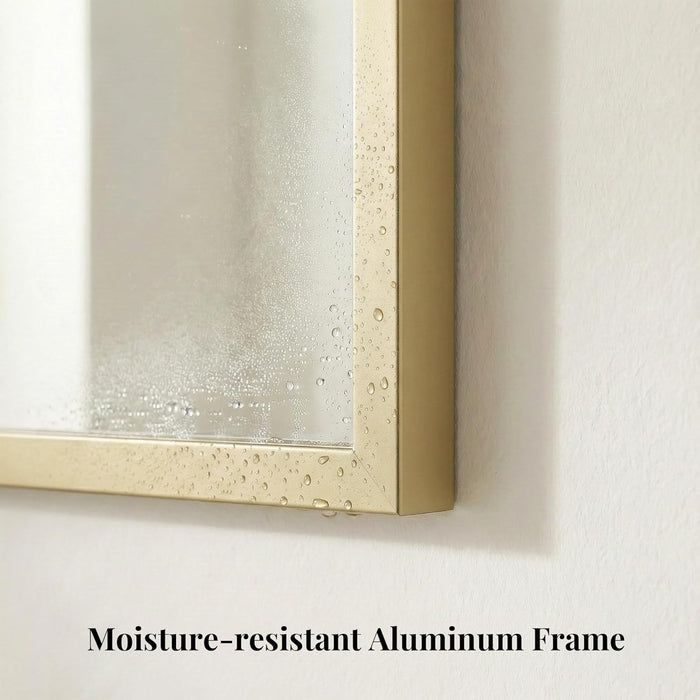 55"X30" Gold Landscape Bathroom Mirror for Double Vanity, Shatterproof Tempered Glass, Narrow Metal Frame, Ultra-Flush Wall-Mounted