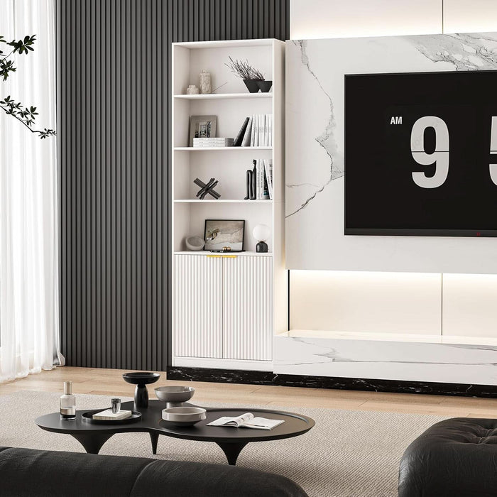 72" Tall Book Shelf Bookcase with Doors, Floor Standing 7 Tier Bookshelf Display Shelves, Bookshelf with Storage Cabinet, Home Decor Furniture for Living Room Bedroom and Home Office
