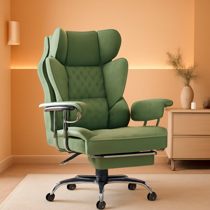 Big and Tall Gaming Chair with Pocket Spring Lumbar Support, Ergonomic Office Chair with Footrest, Executive Desk Chair with Outward Fixed Soft Armrests, Computer Chair with High Back, Green