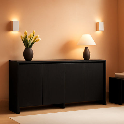 63" Sideboard Buffet Cabinet with 4Door & Adjustable Shelves, Black