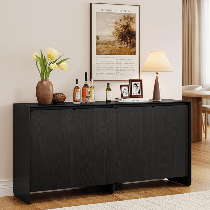 63" Sideboard Buffet Cabinet with 4Door & Adjustable Shelves, Black