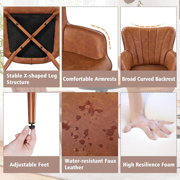 PU Leather BarrelShapedContoured Armchair Brown Metal Legs