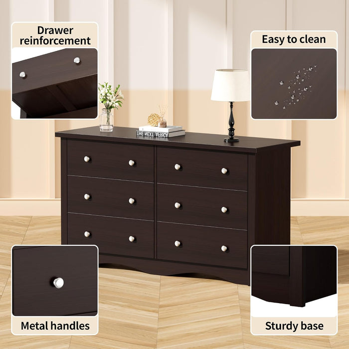 Dresser for Bedroom, 6 Dresser Drawer with Storage, Brown