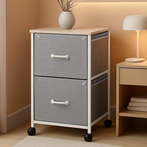 2 Drawer Mobile File Cabinet, Rolling Printer Stand, Fabric Vertical Filing Cabinet Fits A4 or Letter Size for Home Office, Light Grey