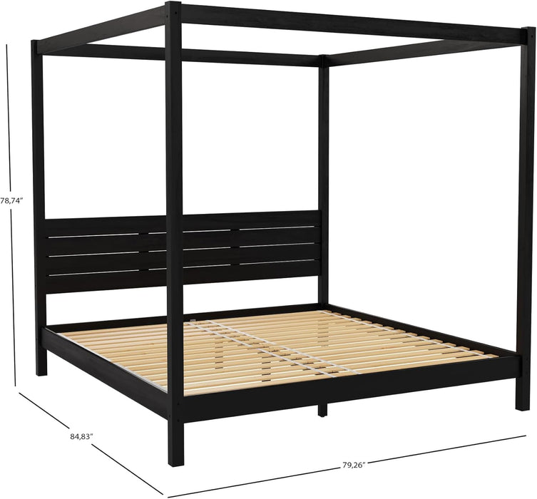 Isla Slatted Headboard Canopy Bedframe, King, Black
