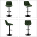 Faux Leather Adjustable Bar Stools Set of 3, Modern Swivel Barstools with Back, Black Metal Base and Footrest, Upholstered Armless Bar Chairs for Kitchen Island/Dining/Pub, Green