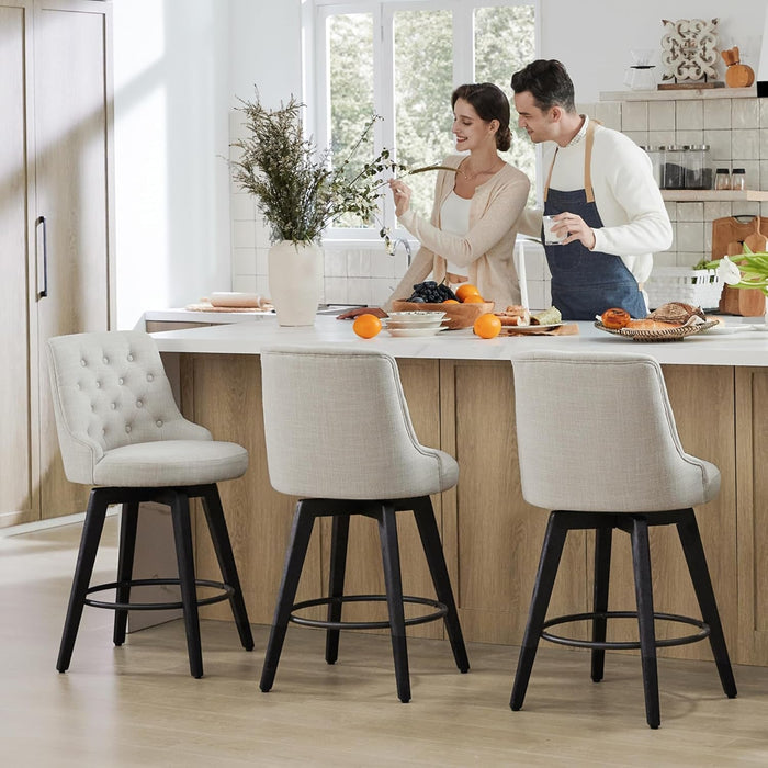 Modern Swivel Bar Stools, Performance Fabric Upholstered Counter Height Bar Stool with Back, Solid Wood Legs, 26" H Seat, Set of 2, Flint Grey