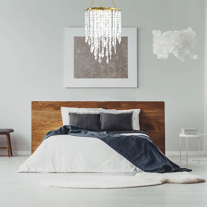 Acrylic Chandelier Ceiling Light Shade Beaded Hanging Pendant Lampshade with Gold Frame for Bedroom for Wedding Party H12.9" X W8.7" 3 Tiers