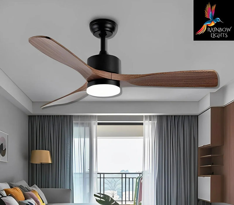 Brown Color Ceiling Fan with a Diameter of 48" | Rustic Ceiling Fan with Cage | Ceiling Fan with Wooden Blades | Ceiling Fan with Light