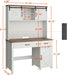 Farmhouse 47" Executive Desk, Computer Desk with 2 Drawers, LED Light and Storage Cabinet, Home Office Desk with Hutch, Charging Hub, Workstation for Home Office and Study,Unique White.