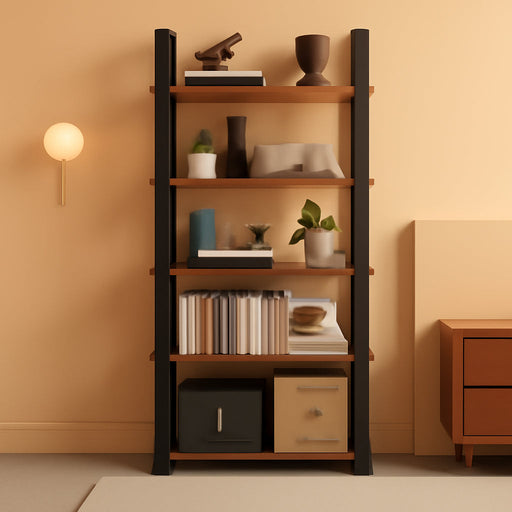 5 Tiers Bookshelf, Classical Modern Book Shelf, Tall Display Shelves in Living Room/Home/Office, Storage Organizer for Cds/Books/Movies, Rustic Brown