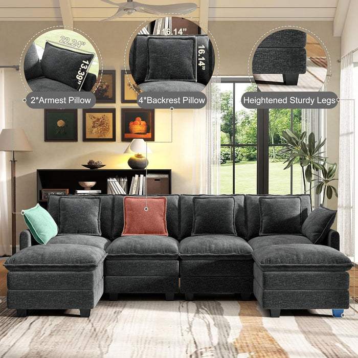 107Inch Cloud UShaped Sofa Grey Removable PillowCovers