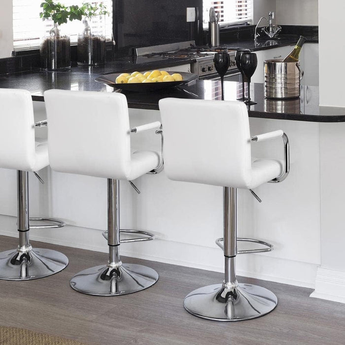 Bar Stools Set of 2, PU Leather Adjustable Swivel Barstools, Hydraulic Kitchen Counter Height Bar Chairs with Armrest and Back for Bar, Kitchen, Dining Room, White