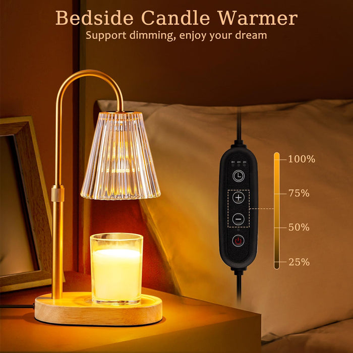 Candle Warmer Lamp with Timer - Electric Candles Wax Warmers Glass Lamps for Jar Candles Burner Adjustable Height and Dimmable Light Modern No Flame Scented Candle Warming Lantern, Amber