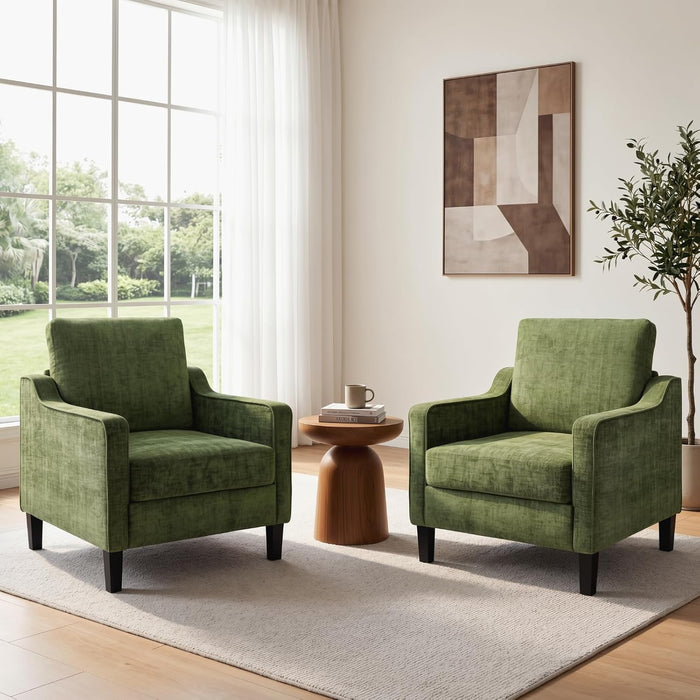 Green Chenille Accent Armchair With Removable Cover