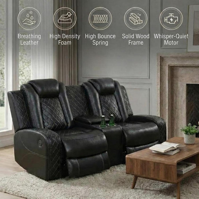 3-Piece Power Reclining Sectional Sofa Set with LED Lights,Air Leather Recliner Couch with USB Power Port,Storage Console/Cup Holder,Recliner Sofa Set for Living Room Furniture,Black