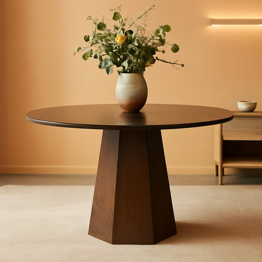 39” round Solid Wood Dining Table for 4-5 People, Modern Pedestal Small Kitchen Table Circle Tabletop with Walnut Wood Grain Finish, Saving Space, Walnut