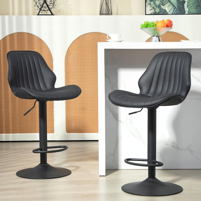 Bar Stools Set of 2, Modern 360° Swivel Faux Leather Bar Stools, 24"-32.5" Seat Height with Back, 330 Lbs Capacity, SGS Gas Lift, Upholstered Kitchen Chairs for Kitchen Island, Black