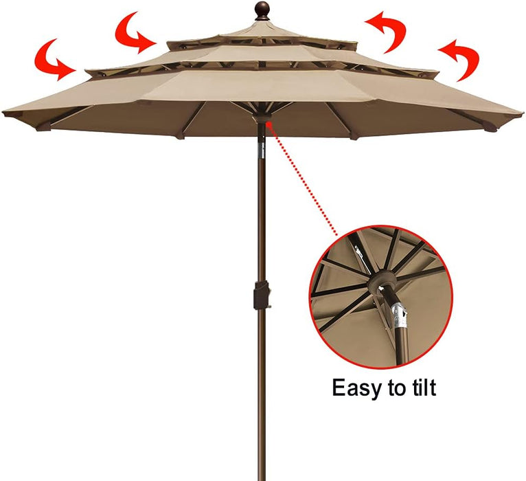 USA 10-Year-Non-Fading 9Ft 3-Tier Market Patio Umbrella, Commercial Grade Outdoor Table Umbrella with Crank Open, Windproof & UPF 50+ UV Protection, Heavy Duty Ventilation for Garden, Deck, Pool, Backyard, Beach & Bistro, Heather Beige
