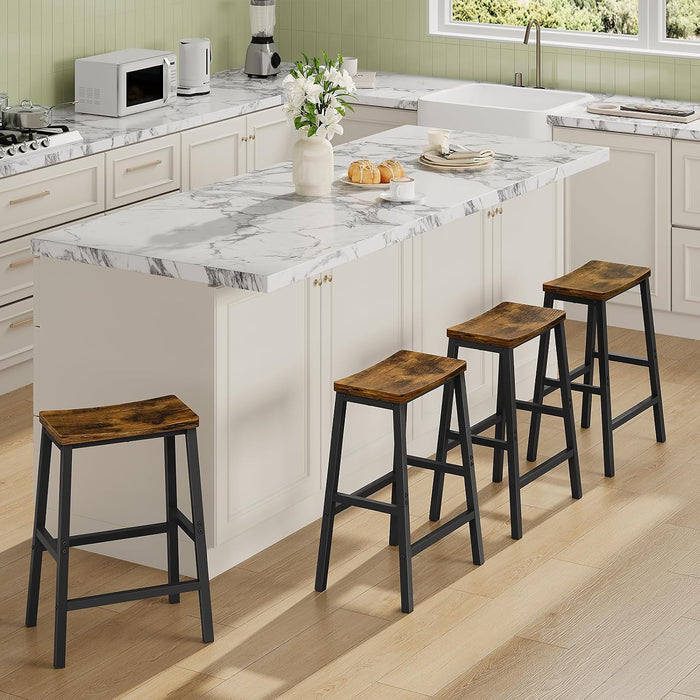 Bar Stools Set of 4, Counter Height Bar Stools, 23.6'' Bar Chairs, Saddle Stools with Footrests, Industrial Barstools for Dining Room, Kitchen, Bar, Rustic Brown and Black BF02MDP401