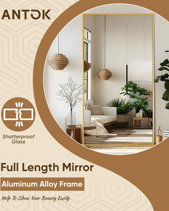Full Length Mirror, 81"X41" Floor Mirror, Floor Standing Freestanding Full Body Mirror with Stand for Bedroom, Hanging Mounted for Living Room Cloakroom, Gold