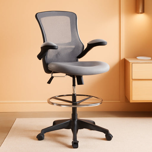 Kelista Mid-Back Swivel Office Chair with Adjustable Seat Height, Ergonomic Mesh Desk Chair with Flip-Up Armrests, Dark Gray
