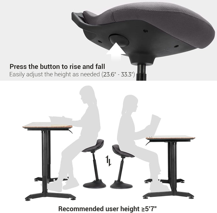 Standing Desk Chair, Adjustable Ergonomic Standing Stool, 23.6-33.3 Inches, Swivel Sitting Balance Chair, Fabric Upholstery, Anti-Slip Bottom Pad, Slate Gray UOSC02GY