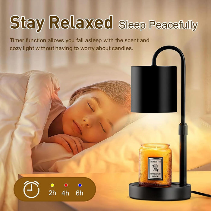 Dimmable Candle Warmer Lamp with Timer, Height Adjustable Electric Candle Wax Warmer, Christmas Birthday Gifts for Women Mom, House Warming Gifts New Home Room Decor, Black Solid Wood Base