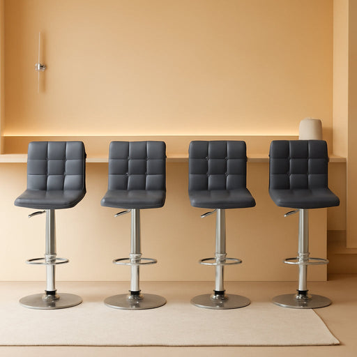 Set of 4 Adjustable Swivel Barstools, Modern PU Leather Kitchen Counter Bar Stools, Square Back Bar Stool (Grey)