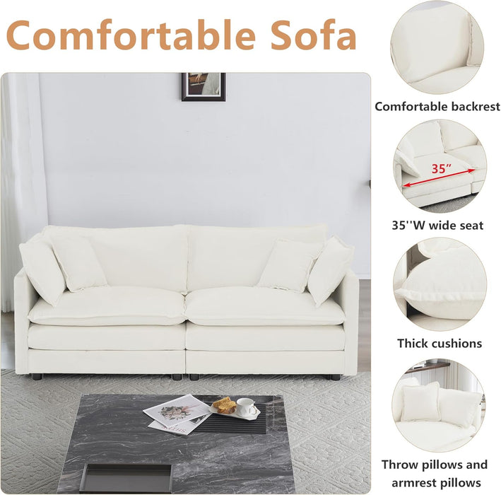 Luxury 2 Piece Loveseat Couch & Sofa Armchair Set, Modern Upholstered Chenille Cloud Couches Set Furniture with 5 Pillow for Living Room Bedroom Office Apartment, Beige