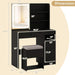 Vanity Desk with Mirror and Lights, Makeup Vanity Table with Charging Station, Storage Stool, Drawer, Cabinet, Shelves, 3 Lighting Modes, Black Modern Makeup Dressing Table for Girls Bedroom