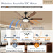 60 Inch Ceiling Fans with Lights, Large Modern Brown Ceiling Fan with Light and Remote Control, 6 Double Sided Blades, 6 Speed Reversible Motor, Dimmable LED, Silent Timing, Indoor Outdoor Patio Use