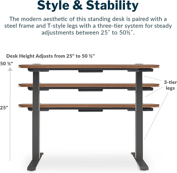54x26 Walnut Electric Standing Desk Memory Settings