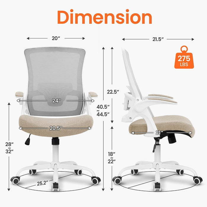 Office Desk Mesh Chair with Adjustable Ergonomic Lumbar, Beige
