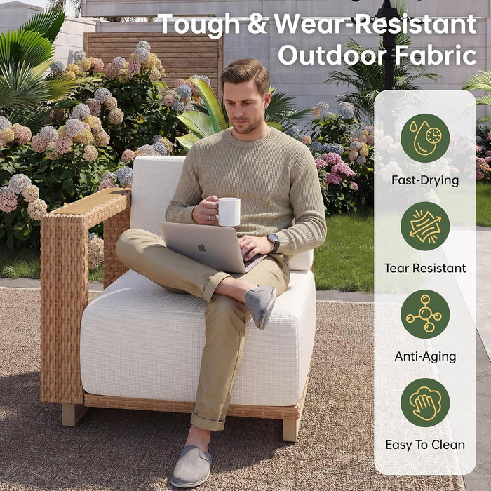 Patio Furniture Set, 6 Piece Outdoor Wicker Sofa, Yellow/Beige