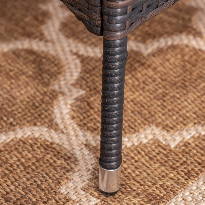 Randy | Outdoor 7-Piece Acacia Wood and Wicker Dining Set with Cushions | Teak Finish | in Multibrown/Beige, Rustic Metal