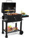 Charcoal Grill Outdoor BBQ Smoker with Height-Adjustable Charcoal Pan Crank Handle, Large Barrel Barbecue Grill with Front Access Door, Foldable Side Table & Removable Ash Tray for Backyard Garden