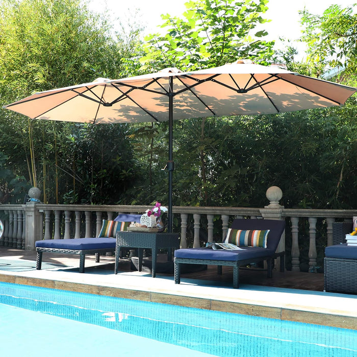 13 Ft Outdoor Patio Umbrella, Large Rectangular Double Sided Market Table Twin Umbrellas with Crank Handle for Deck Pool(Beige)