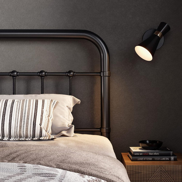 Queen Metal Bed Frame with Victorian Iron-Art Headboard, Black