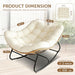 Oversized Wicker Rocking Chair Indoor Outdoor, 450 LBS Heavy Duty Patio Papasan Egg Chair with Cushion, E-Coated Frame Lounge Rocker for Balcony Porch Garden Living Room, Beige