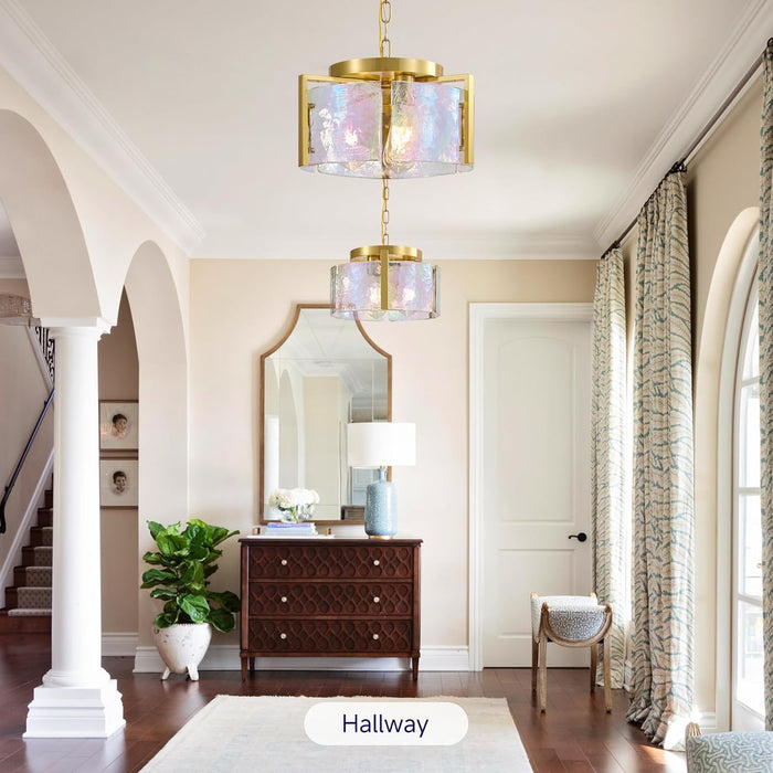 Handcrafted Gold Glass Circular Chandelier 3 Lights