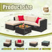 5 Piece Patio Conversation Set Wicker Rattan Furniture Outdoor Sofa with Cushions,Pillows & Glass Table for Porch,Lawn and Yard,Beige